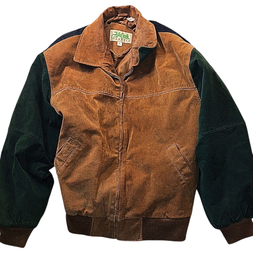Vintage Ash Creek Trading Suede Leather Jacket Men’s XL Western Colorblock GUC